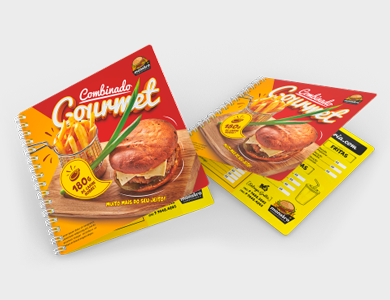 Cardápio Wire-o com 16 Páginas em PVC 0,76mm Fosco Frente e Verso 14,4x14,4cm - 4x4 - 50 unid